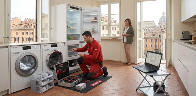 Assistenza Miele a Domicilio Roma. Tecnico a Domicilio Miele che ripara frigorifero