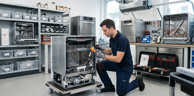 Assistenza Miele Roma. Tecnico che Ripara Lavastoviglie in Laboratorio.